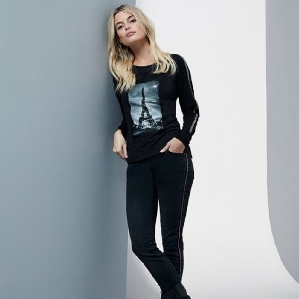 Lisette Sienna Vegan Suede Sequin Top Black Small nwt eiffel Paris tower